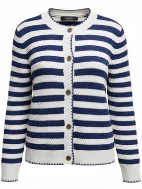 Women's button down Cardigan, sweater, navy and white